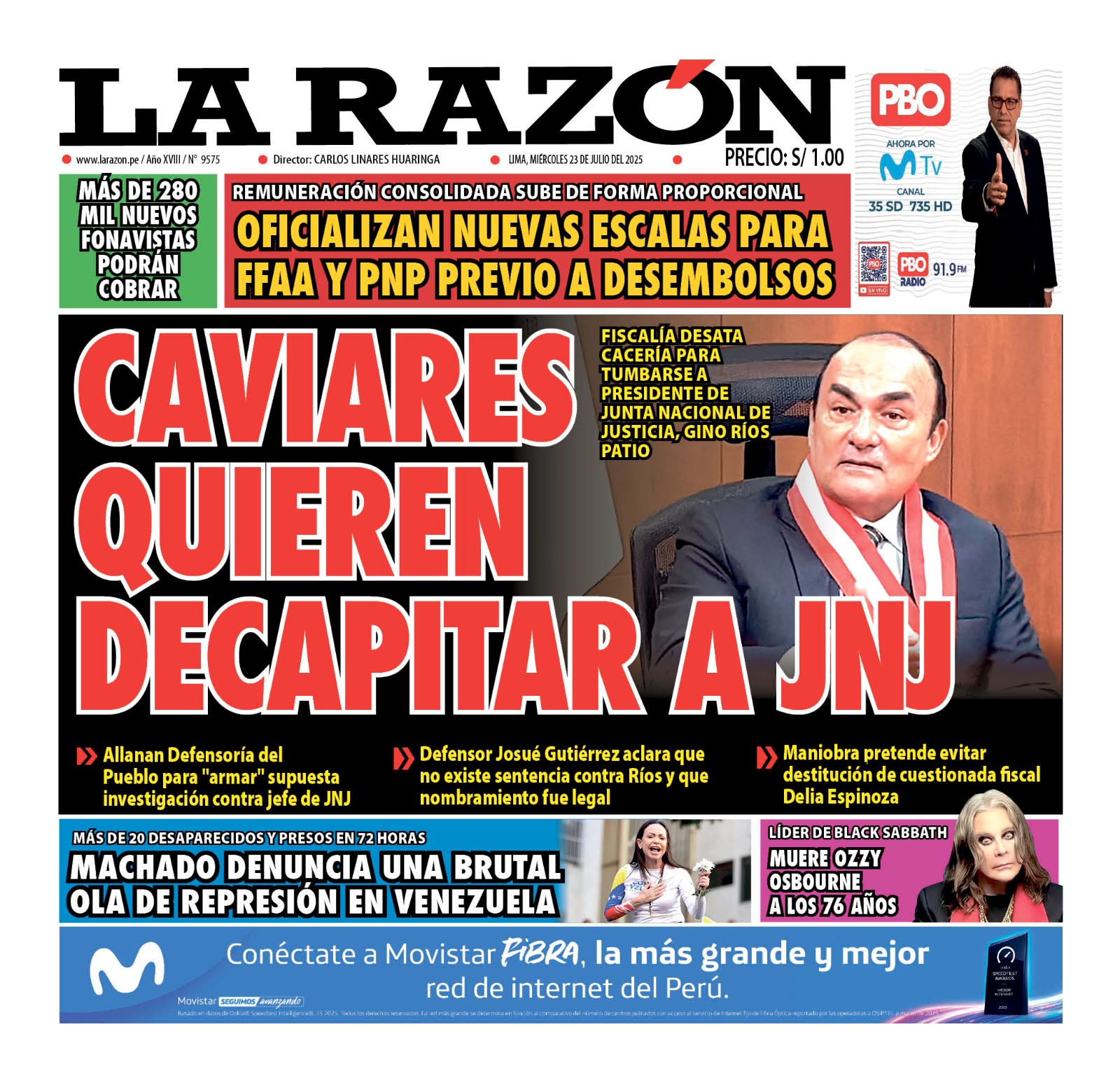 Portada Diario La Razón (23/07/2025)