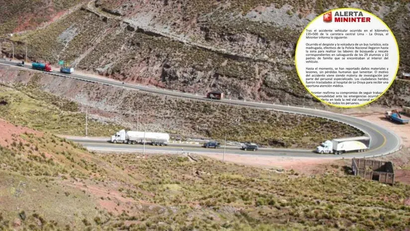 Bus turístico con alumnos y padres se volcó en la Carretera Central