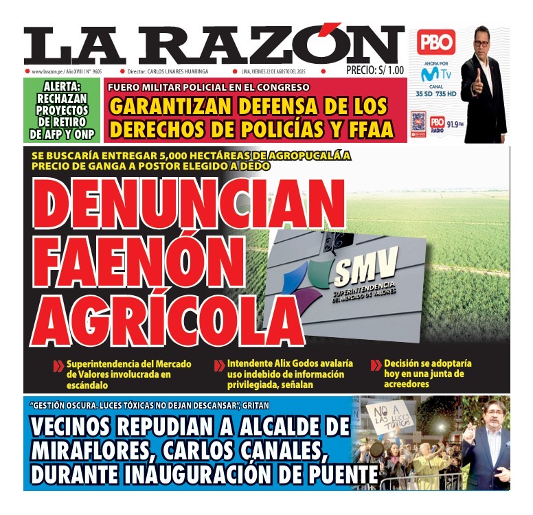 Portada Diario La Razón (22/08/2025)