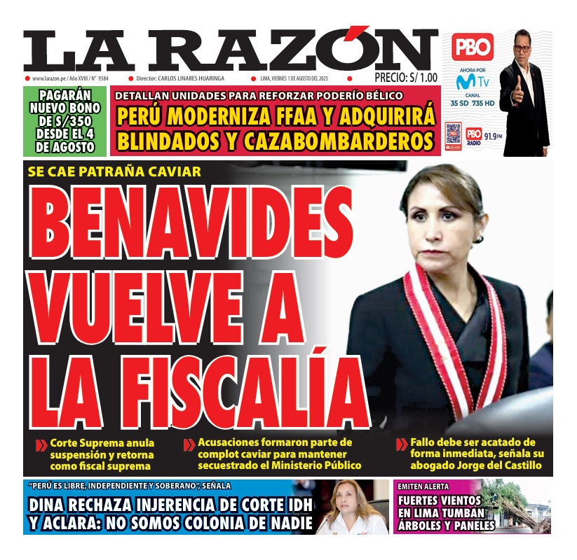 Portada Diario La Razón (01/08/2025)