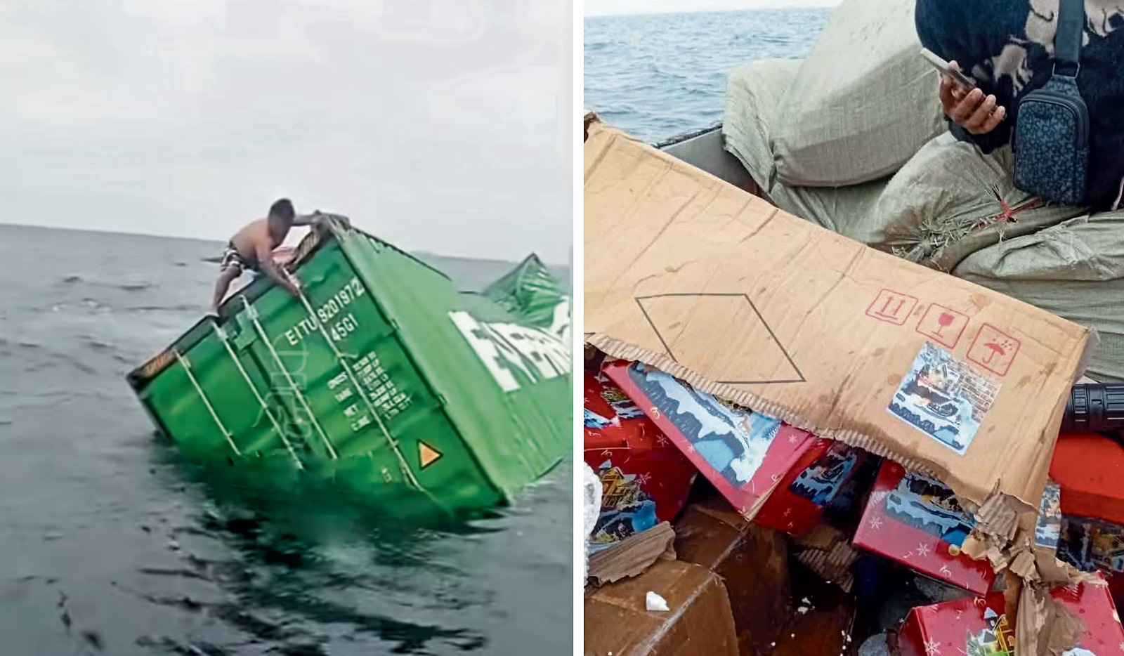 Venden productos de contenedores caídos al mar