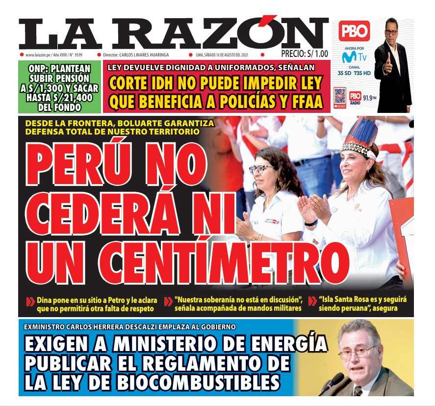 Portada Diario La Razón (16/08/2025)