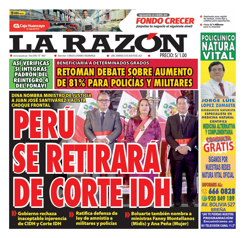 Portada Diario La Razón (24/08/2025)