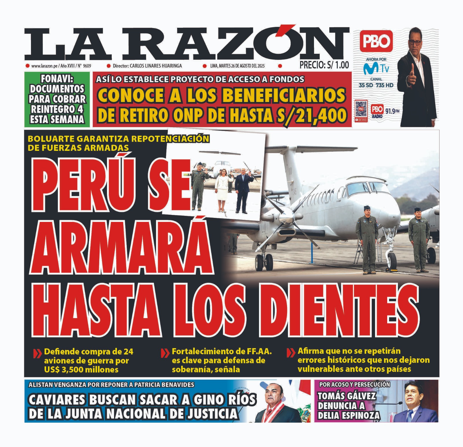 Portada Diario La Razón (26/08/2025)
