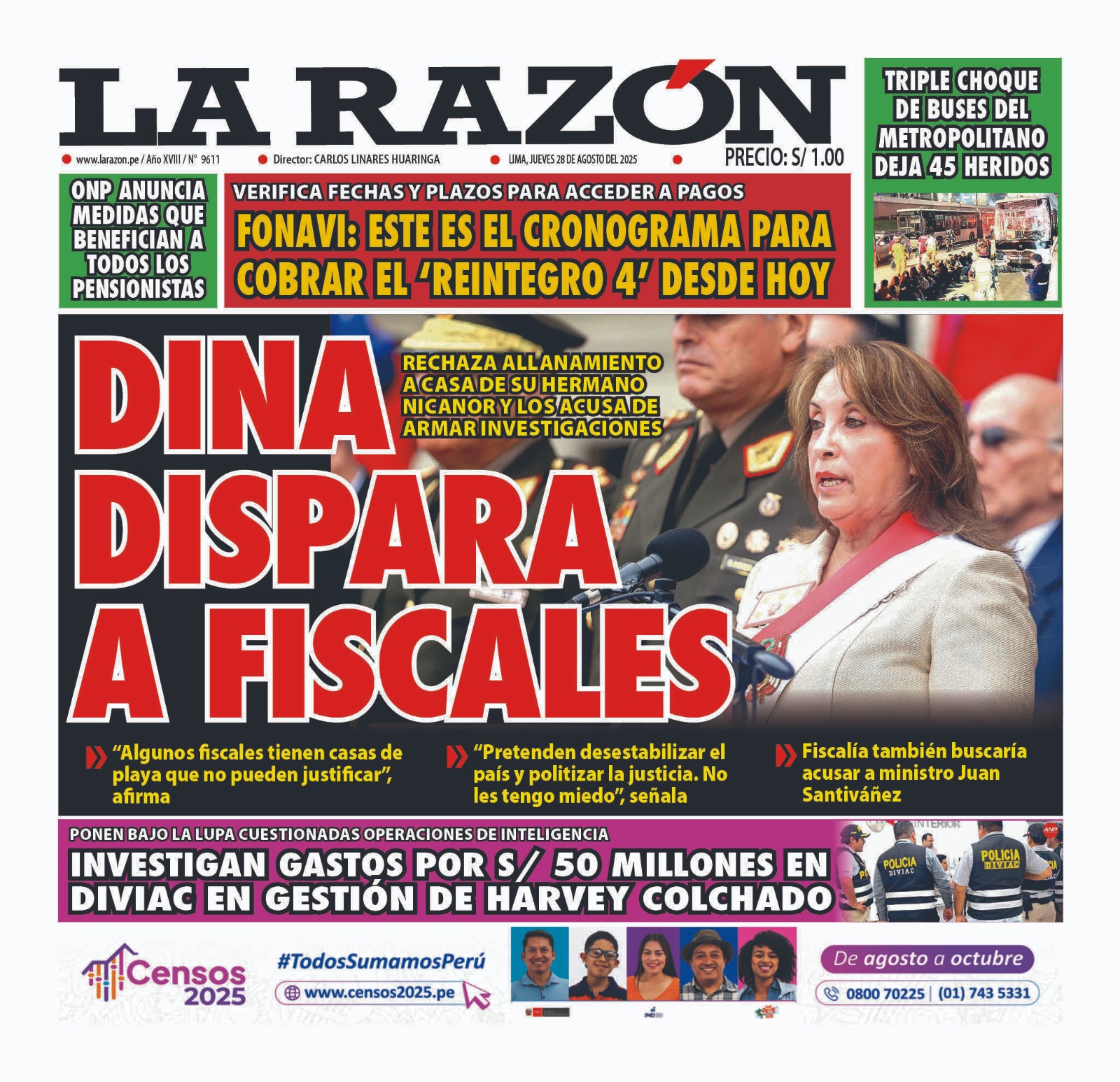 Portada Diario La Razón (28/08/2025)