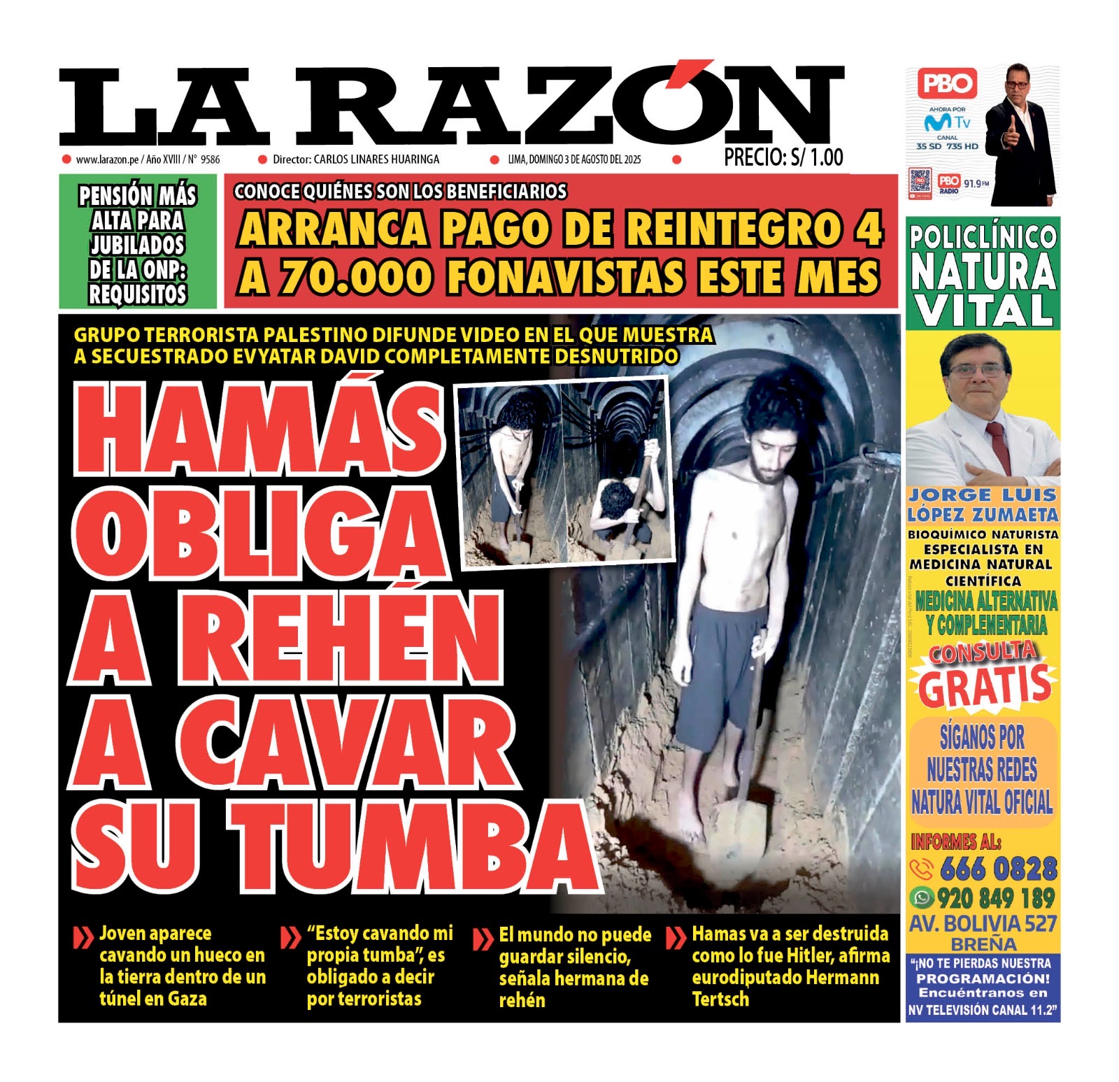 Portada Diario La Razón (03/08/2025)