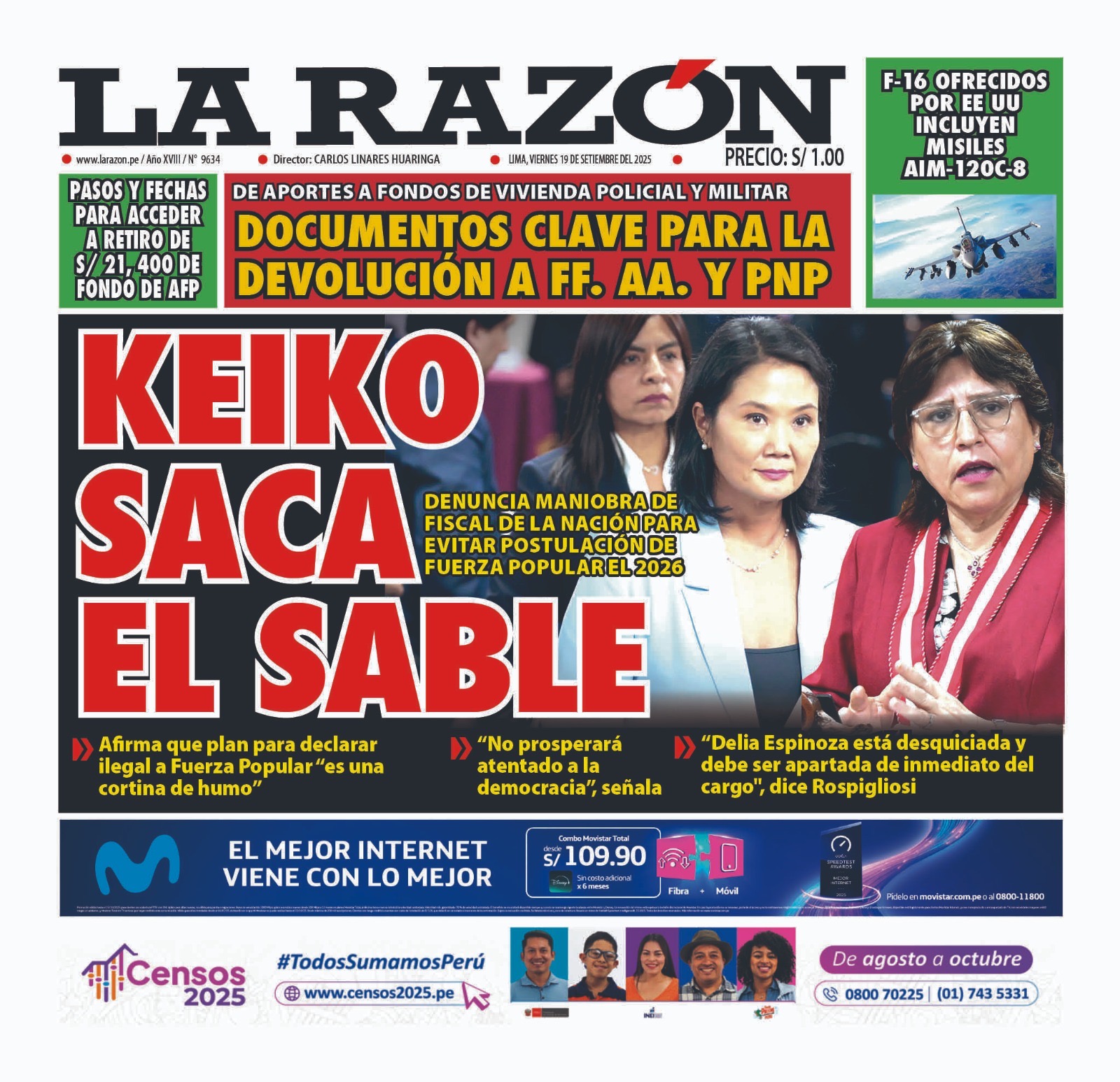 Portada Diario La Razón (19/09/2025)