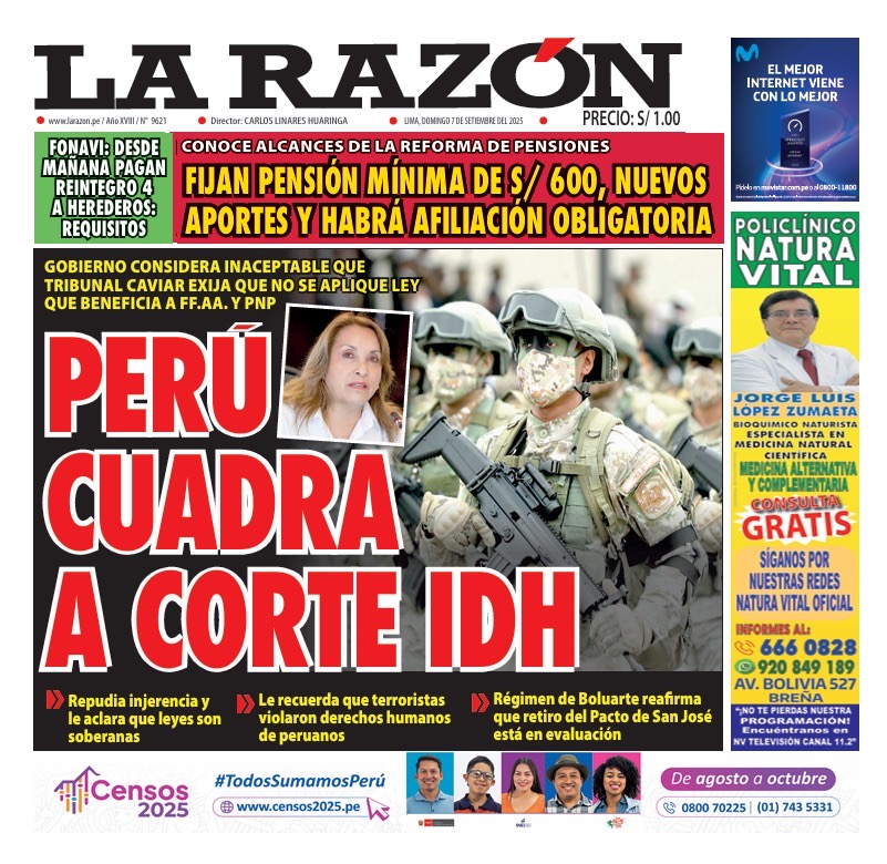 Portada Diario La Razón (07/09/2025)