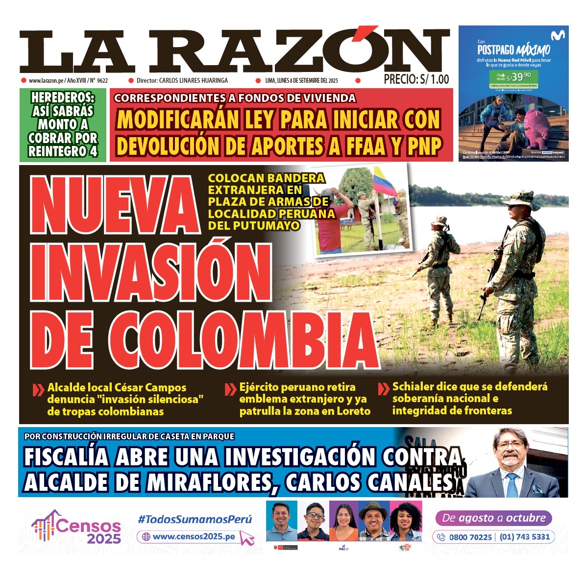 Portada Diario La Razón (08/09/2025)