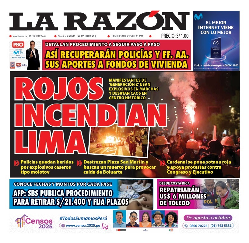Portada Diario La Razón (29/09/2025)
