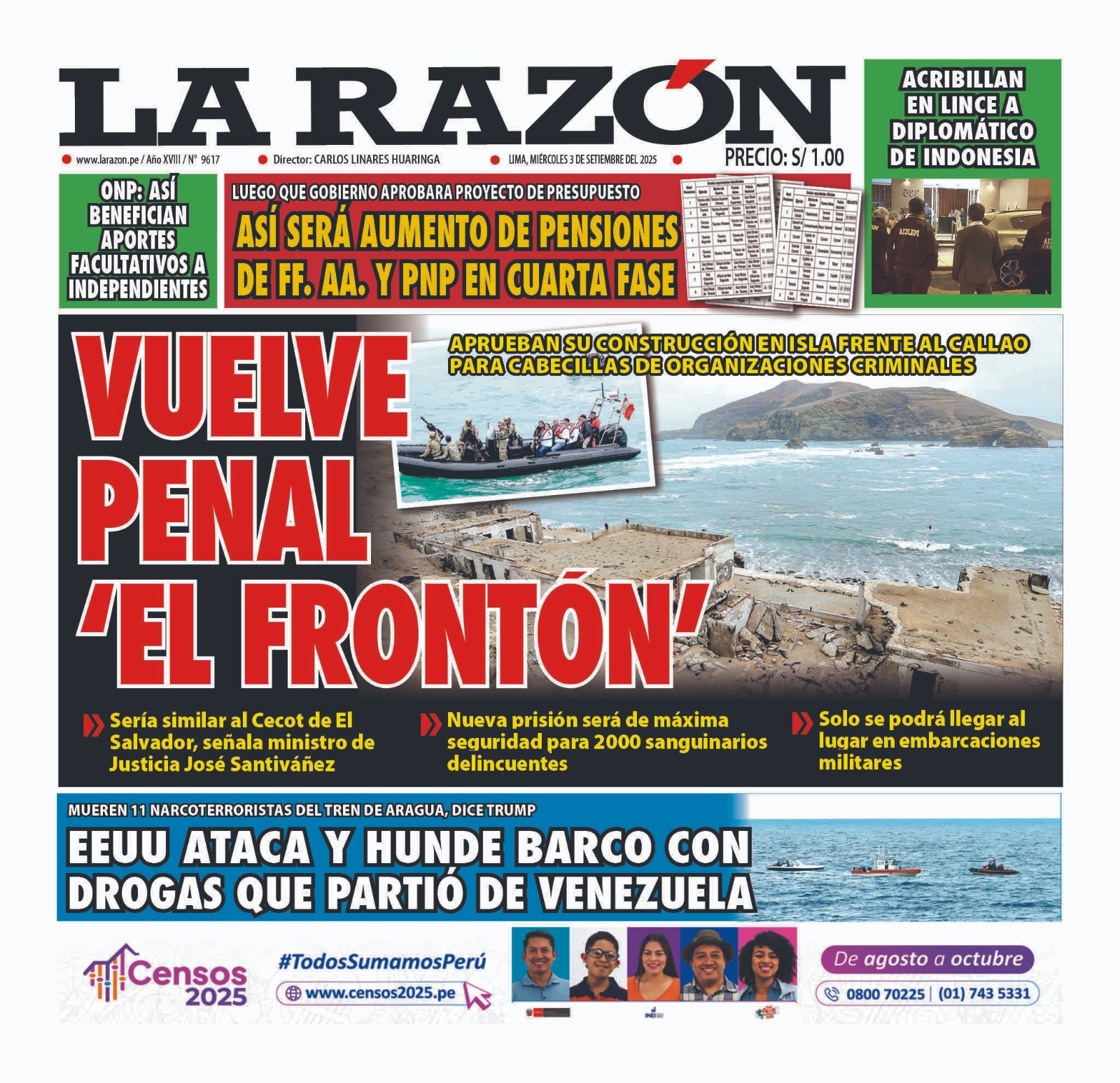 Portada Diario La Razón (03/09/2025)