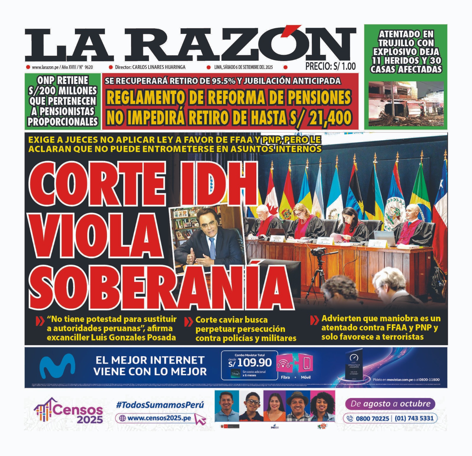 Portada Diario La Razón (06/09/2025)