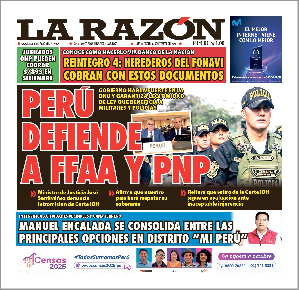 Portada Diario La Razón (10/09/2025)