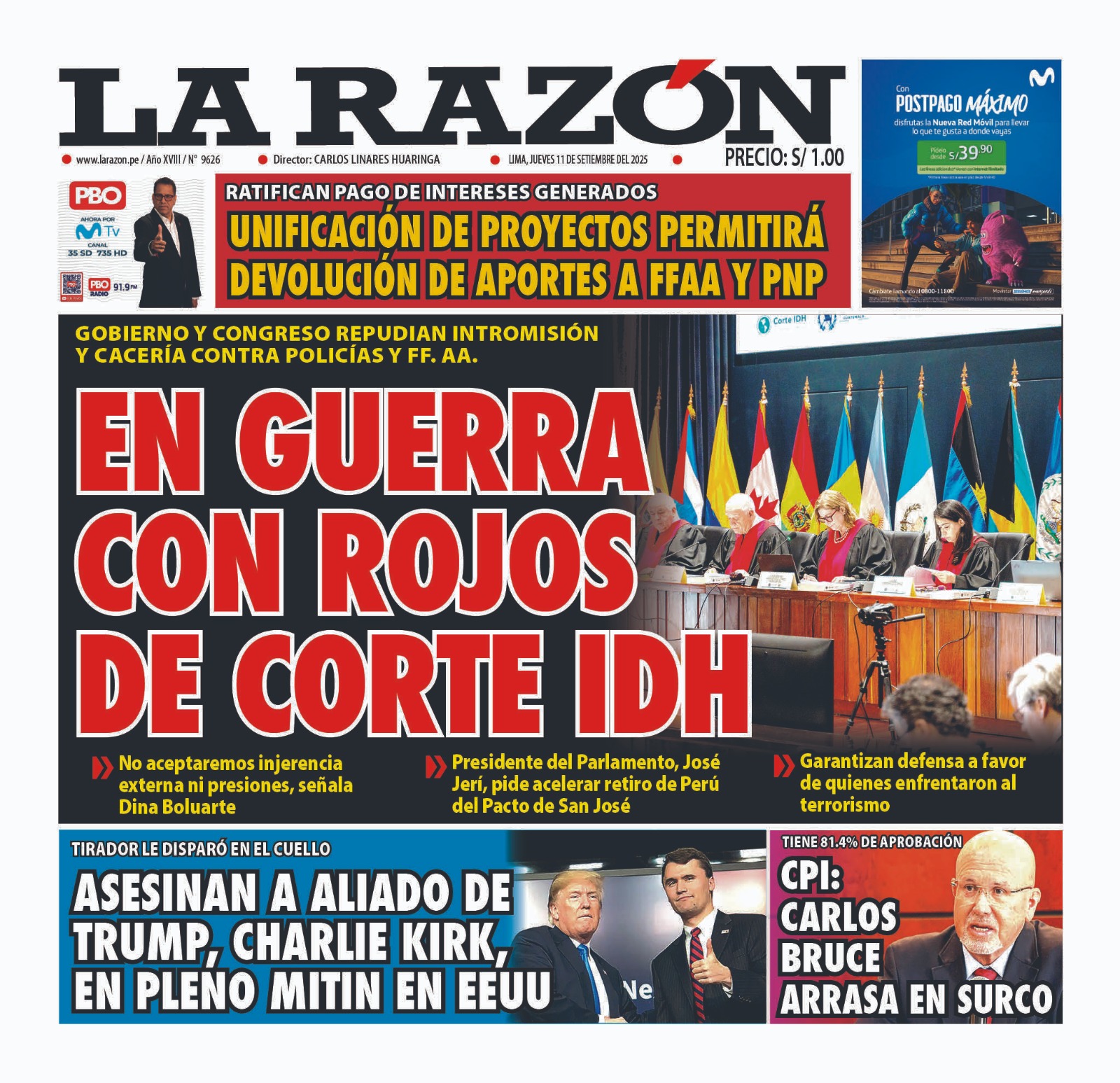 Portada Diario La Razón (11/09/2025)