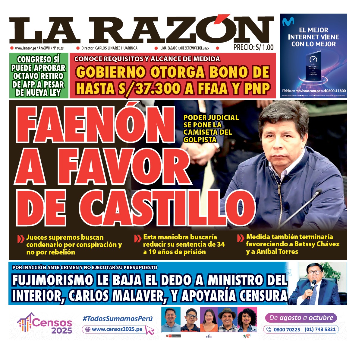 Portada Diario La Razón (13/09/2025)
