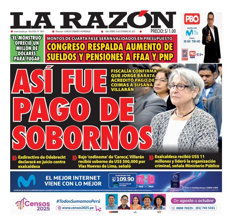 Portada Diario La Razón (26/09/2025)