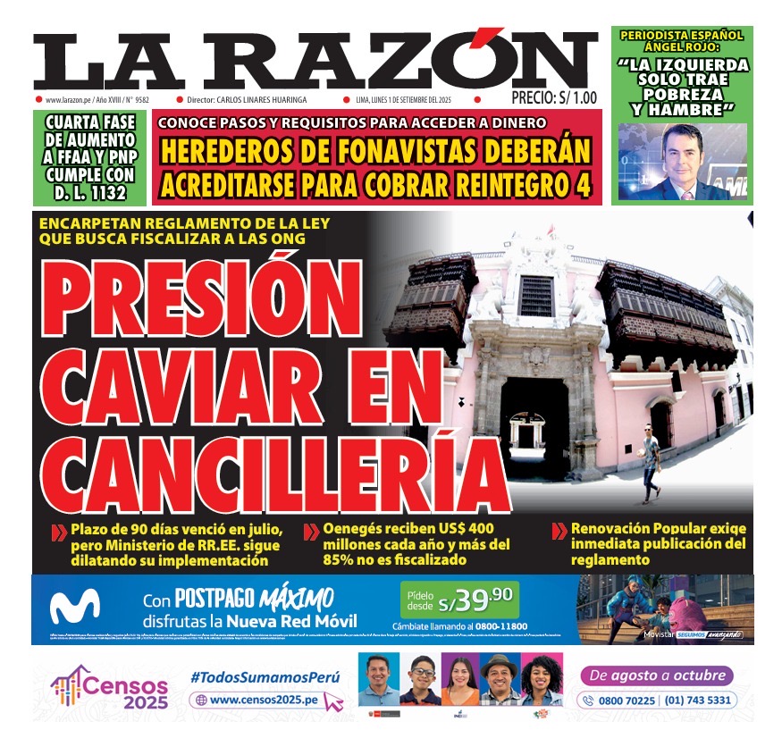 Portada Diario La Razón (01/09/2025)