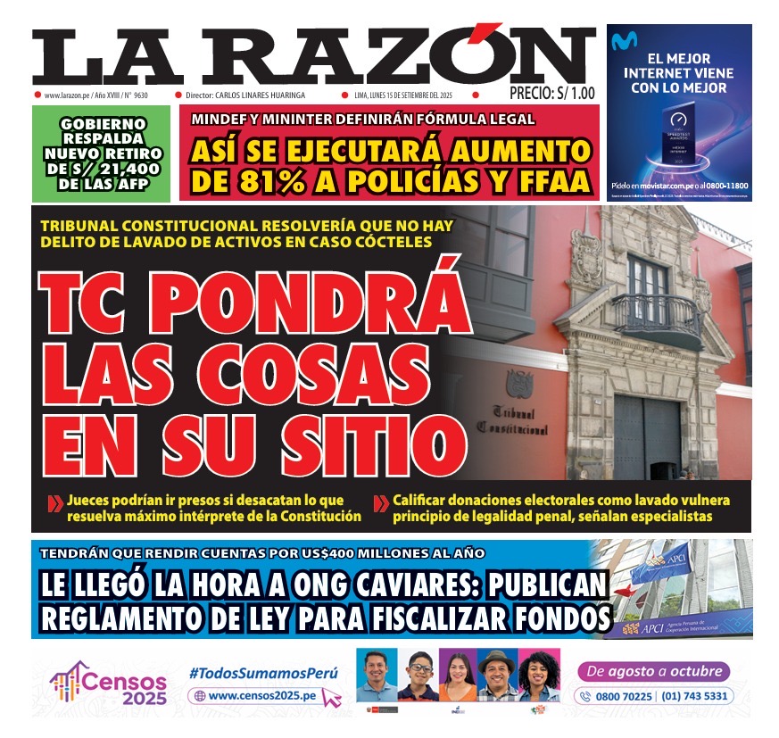 Portada Diario La Razón (15/09/2025)
