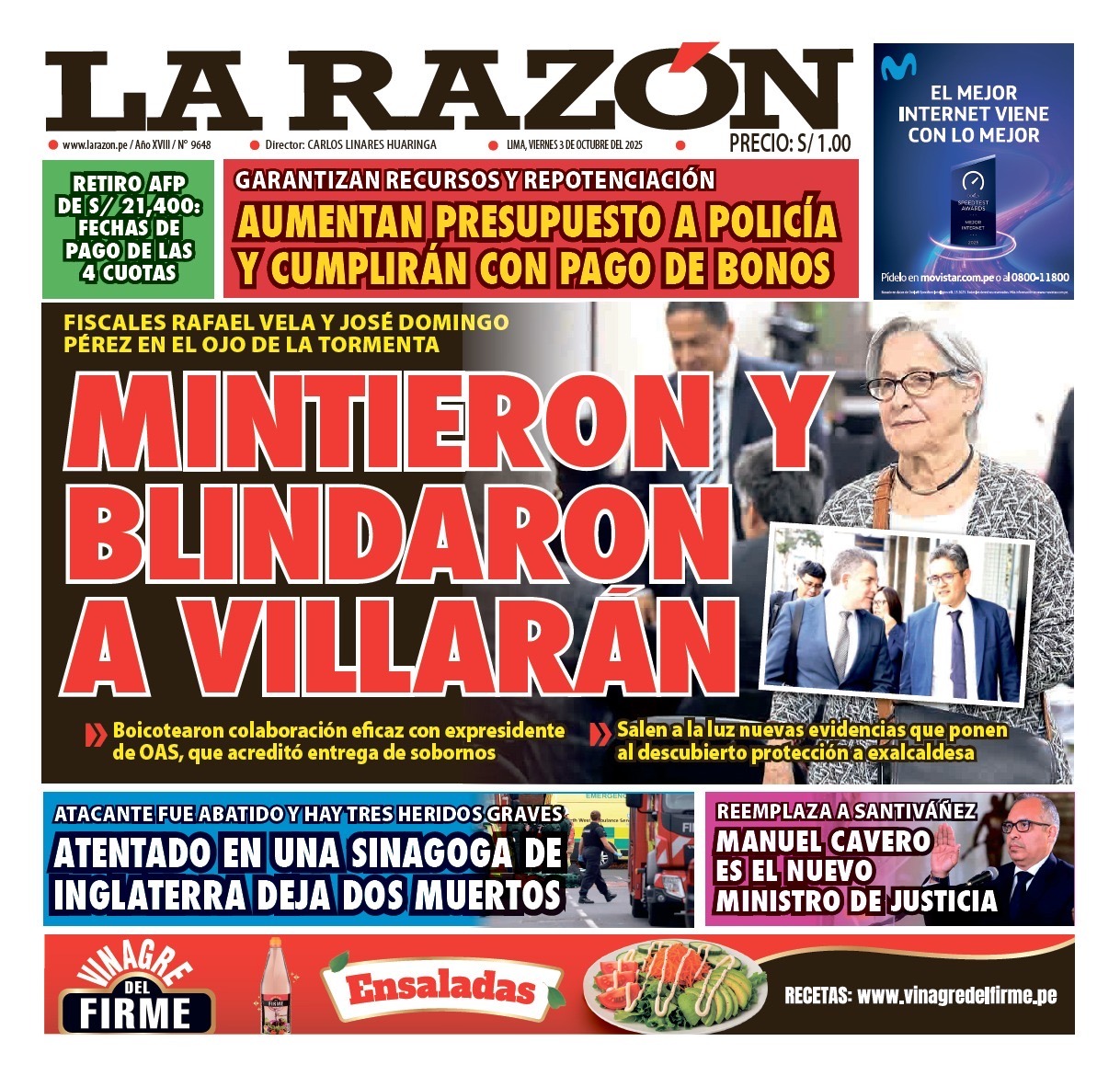 Portada Diario La Razón (03/10/2025)