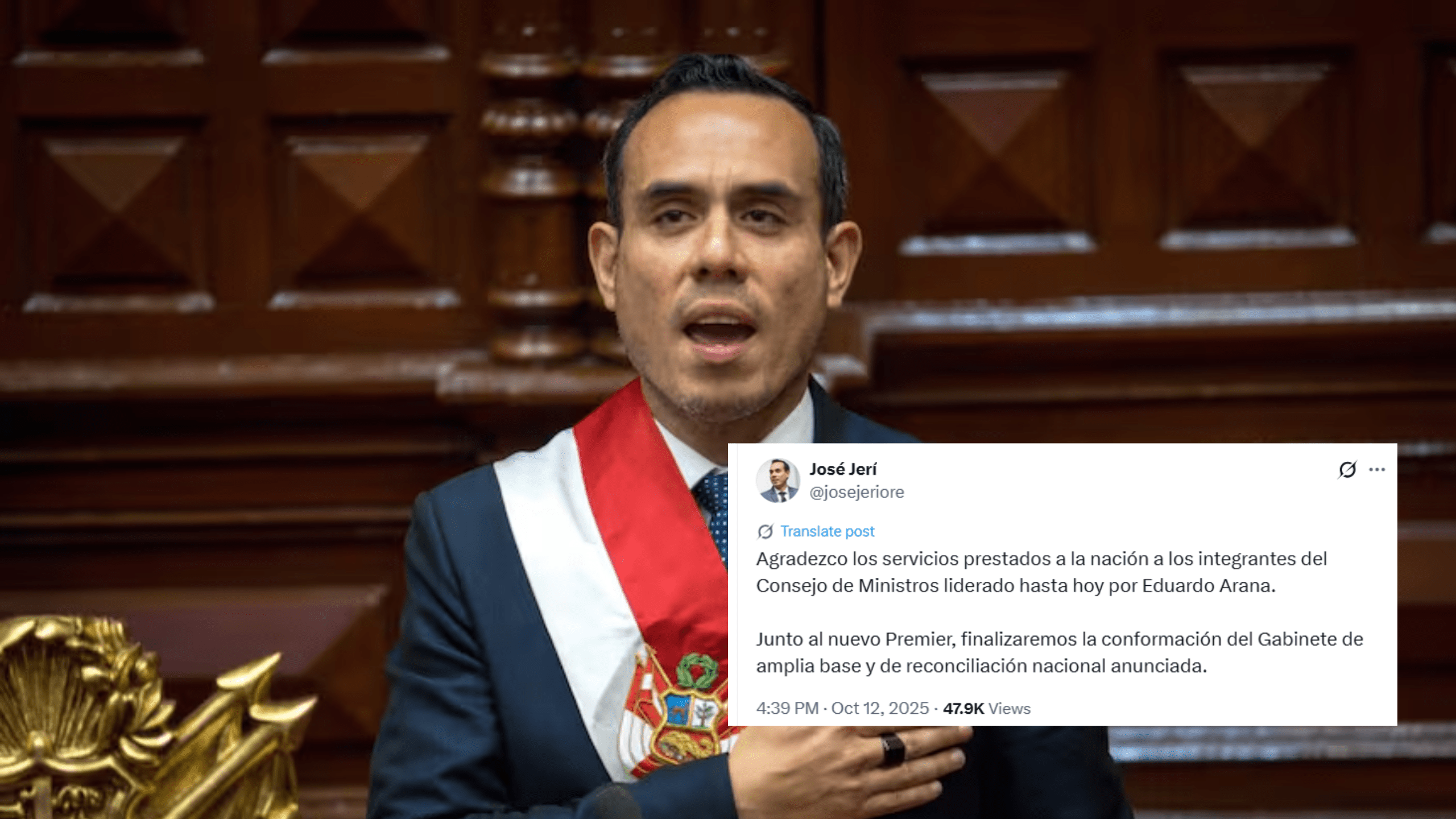 Presidente José Jerí anuncia que ministros de Dina Boluarte trabajarán hasta hoy