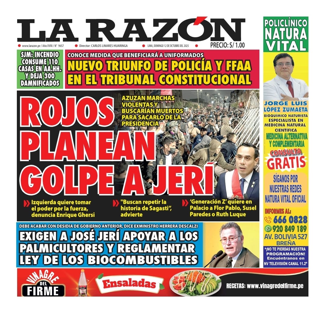 Portada Diario La Razón (12/10/2025)