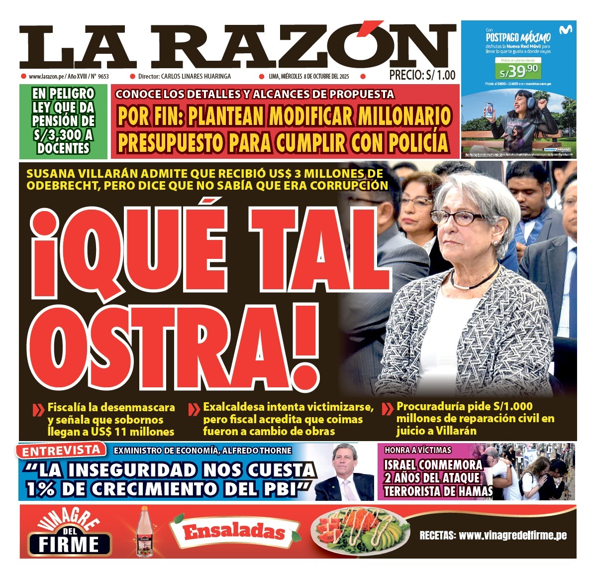 Portada Diario La Razón (08/10/2025)