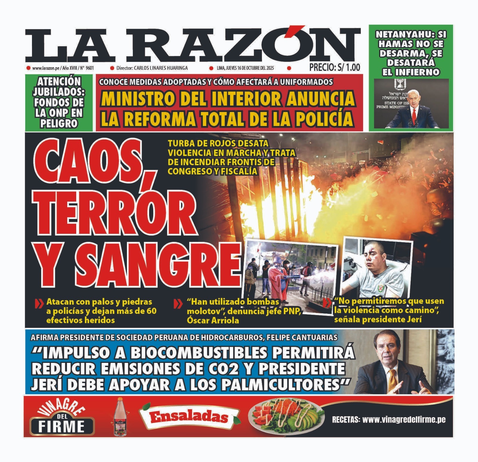 Portada Diario La Razón (16/10/2025)