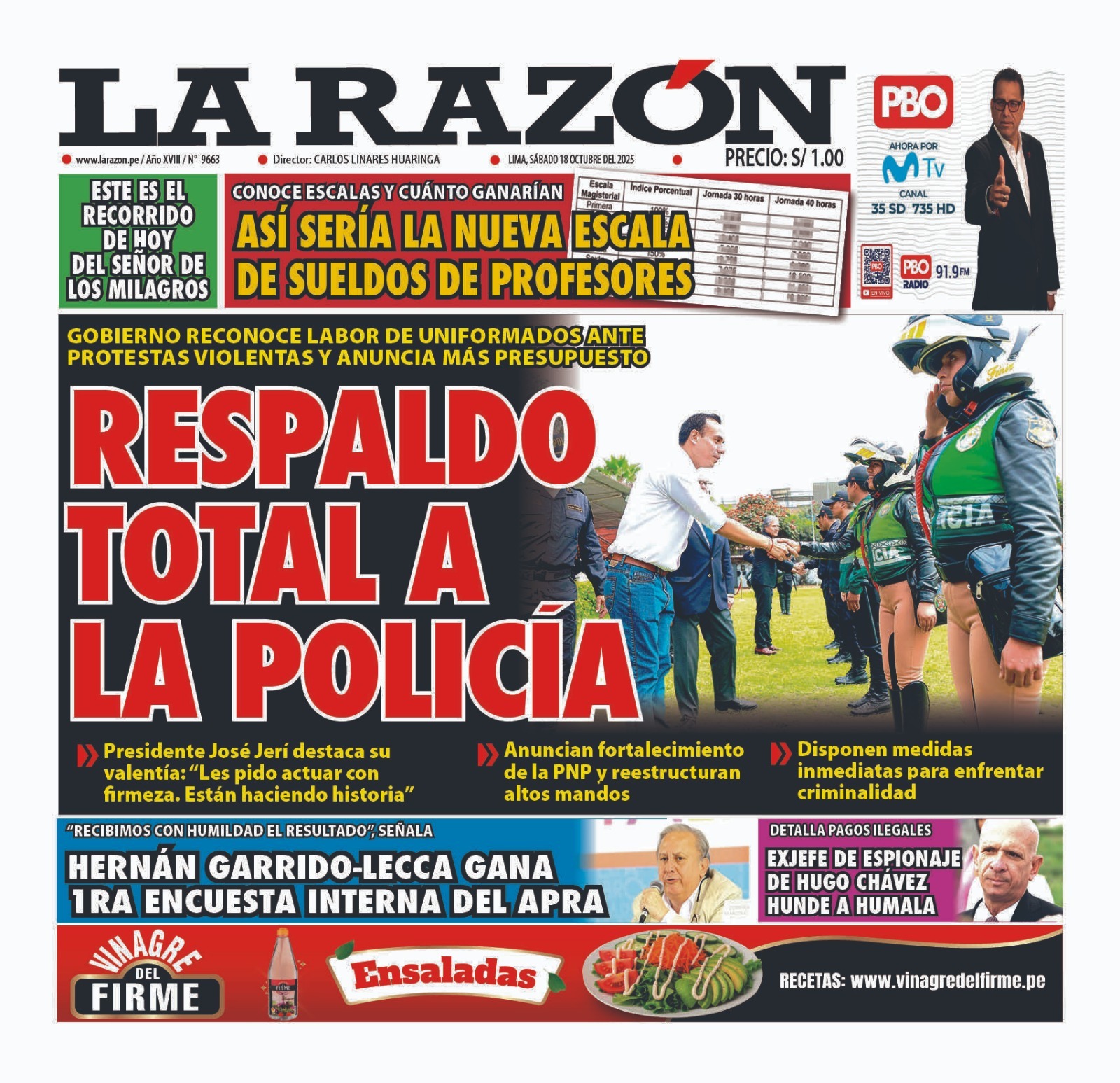 Portada Diario La Razón (18/10/2025)