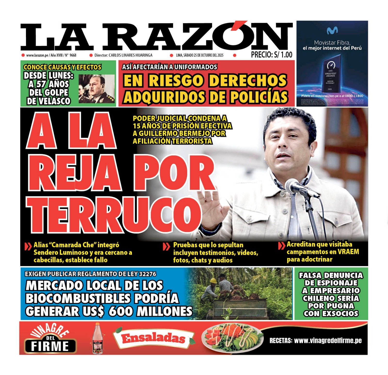 Portada Diario La Razón (25/10/2025)