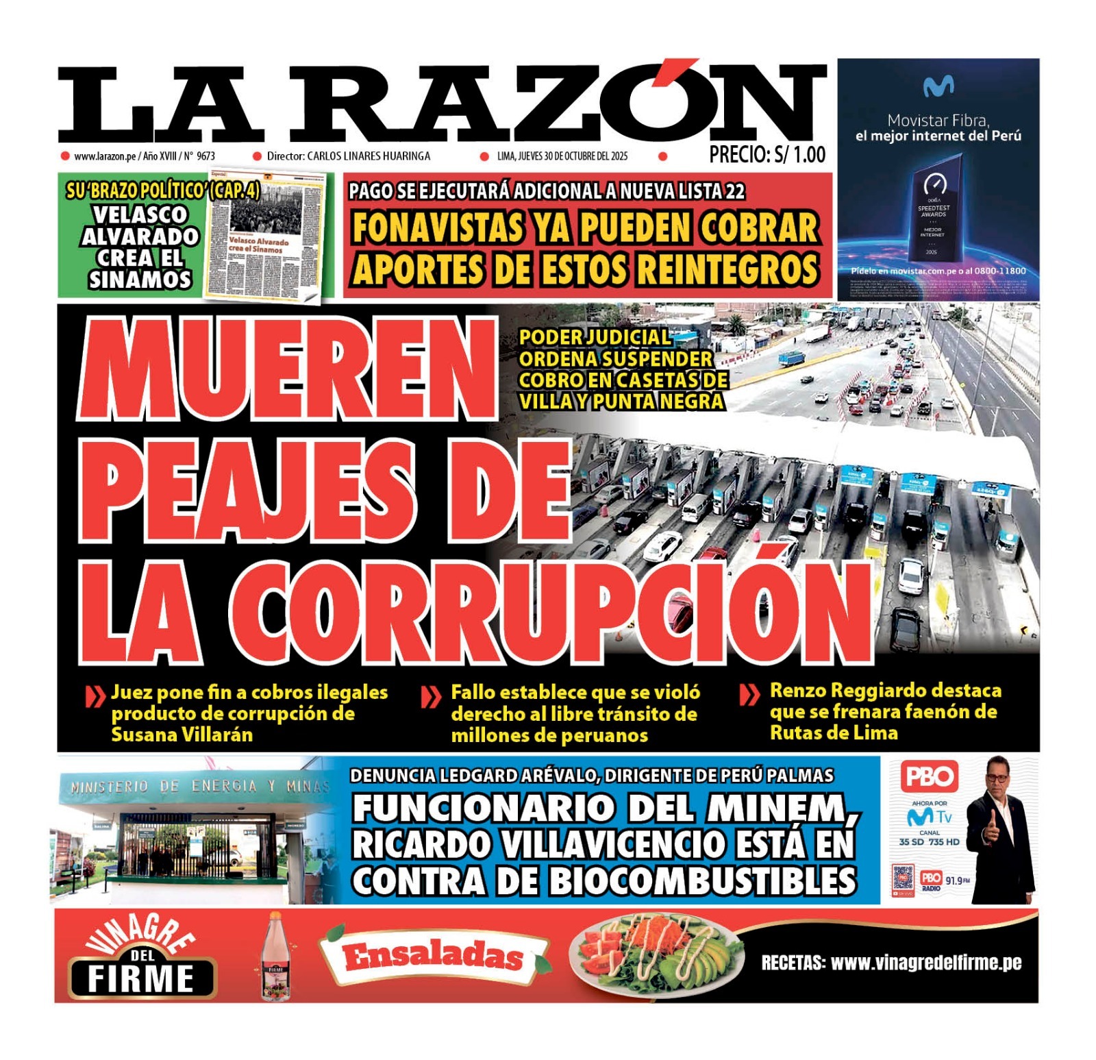 Portada Diario La Razón (30/10/2025)