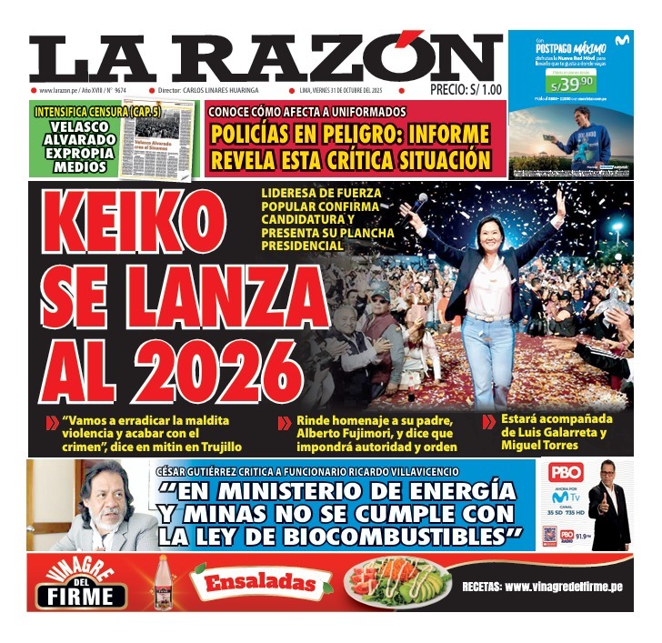 Portada Diario La Razón (31/10/2025)