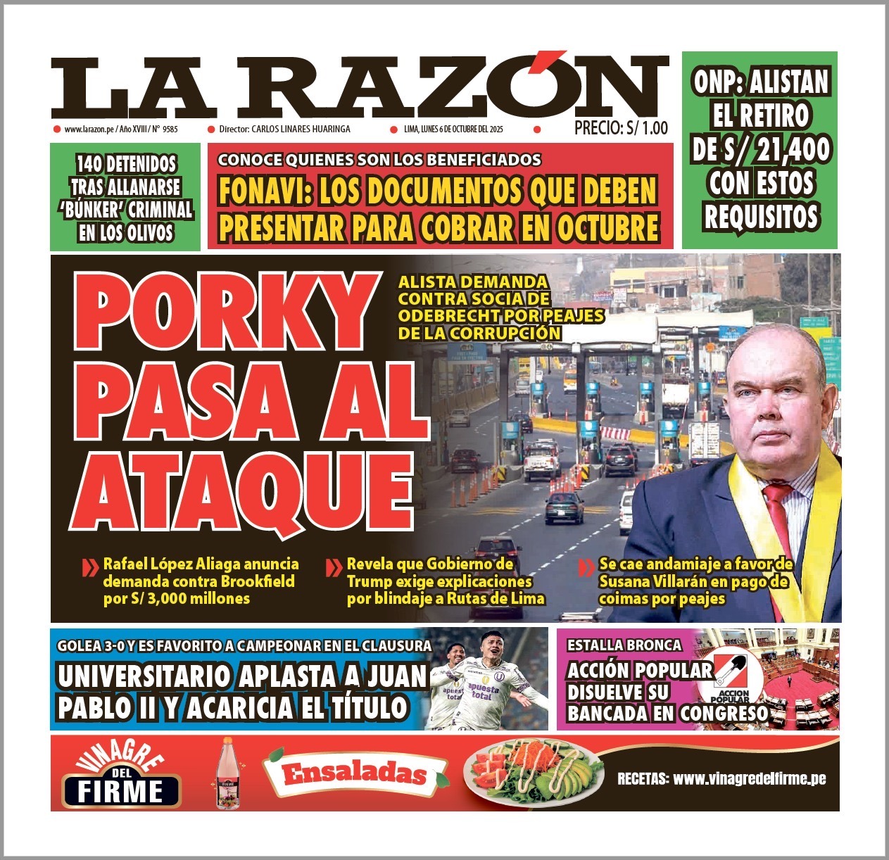 Portada Diario La Razón (06/10/2025)