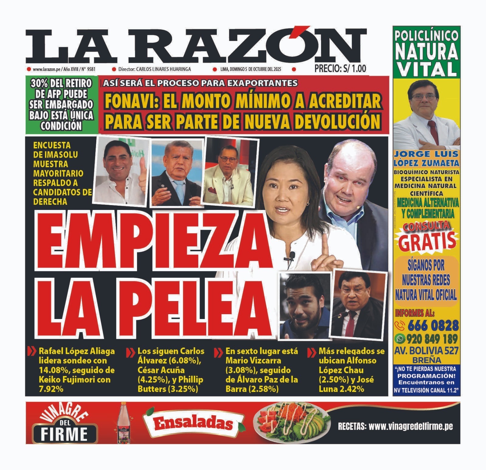 Portada Diario La Razón (05/10/2025)