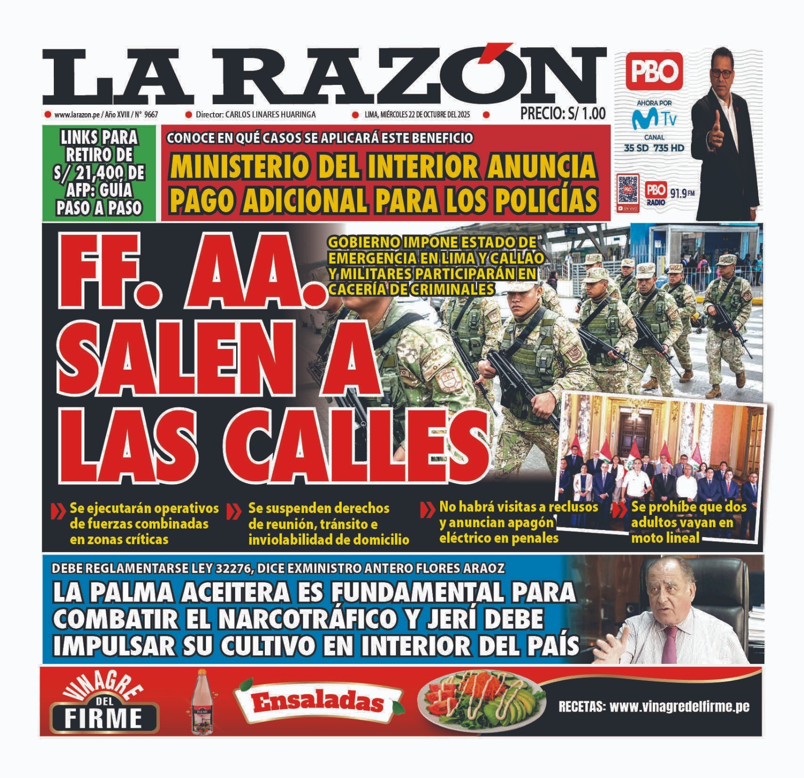 Portada Diario La Razón (22/10/2025)