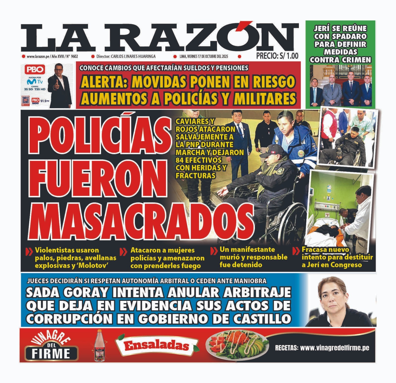 Portada Diario La Razón (17/10/2025)