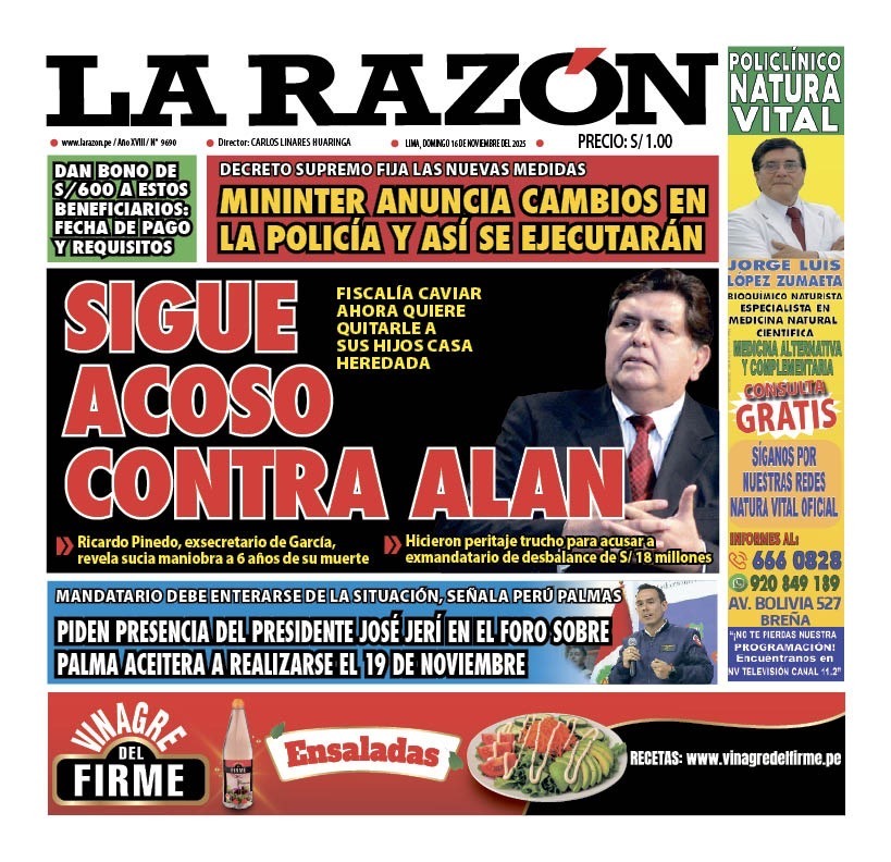 Portada Diario La Razón (16/11/2025)