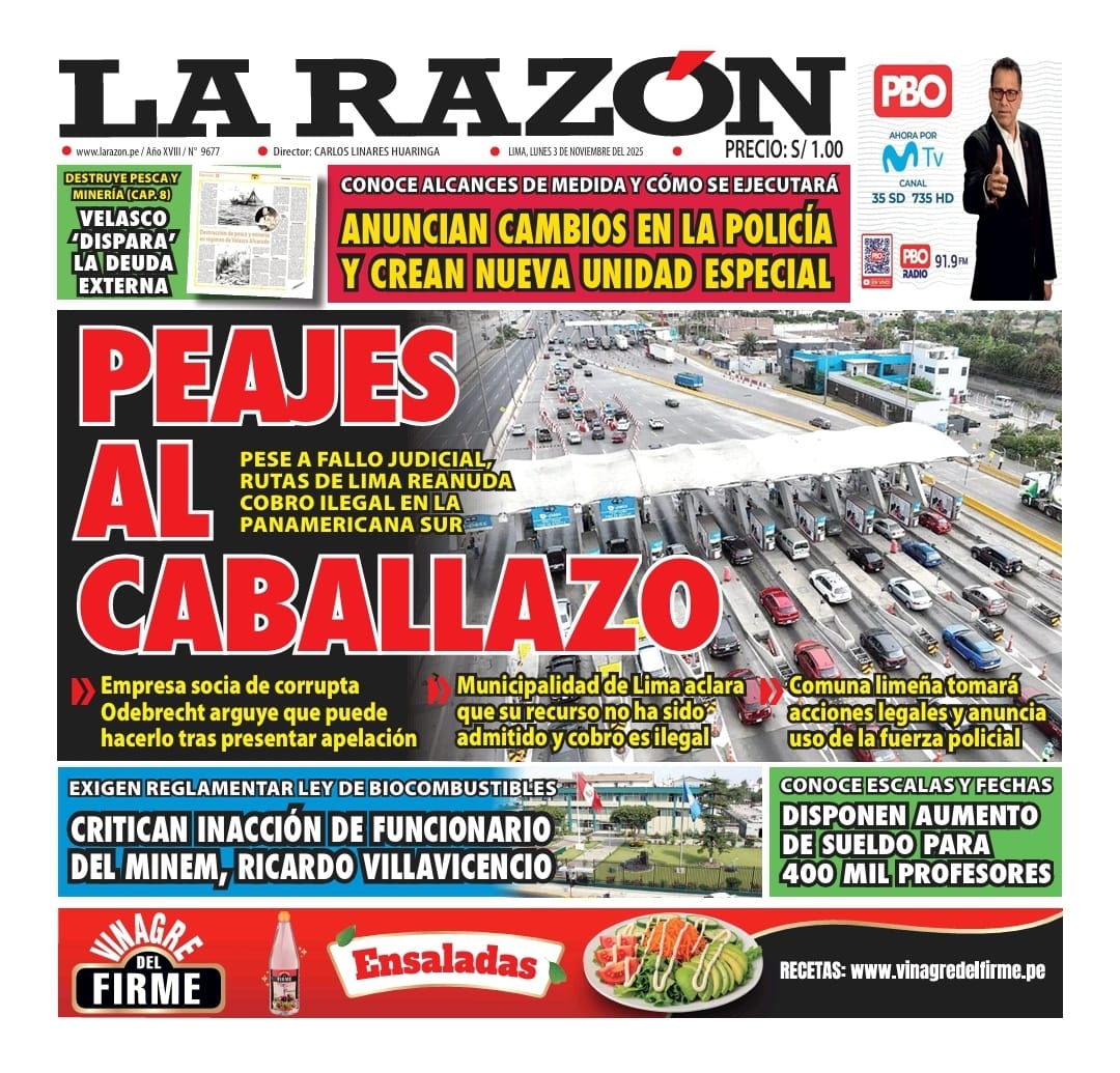 Portada Diario La Razón (03/11/2025)