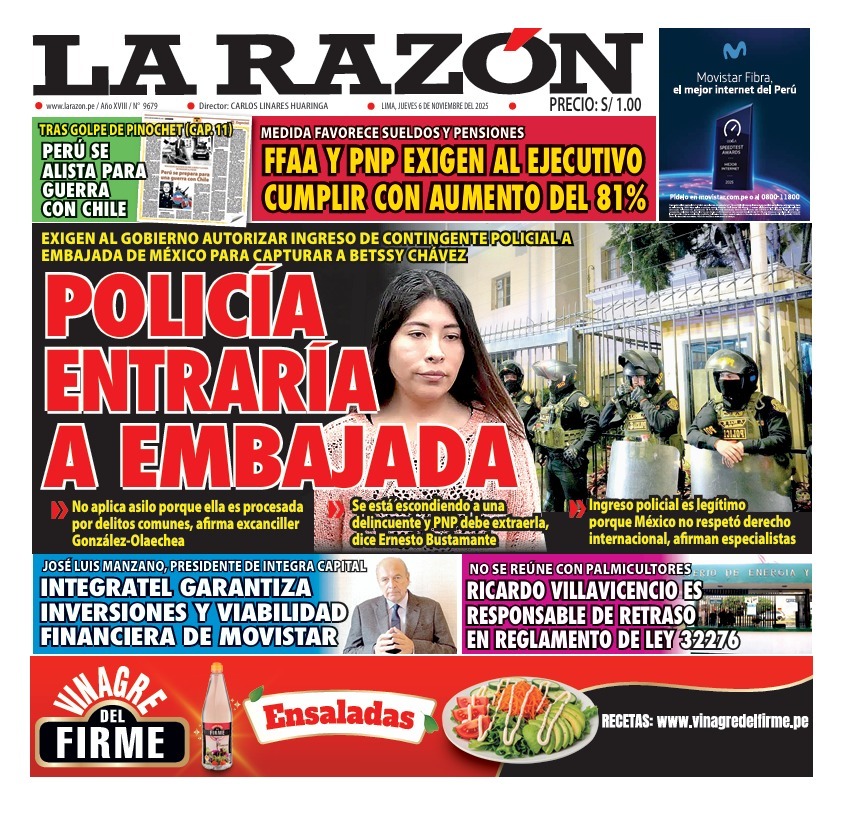 Portada Diario La Razón (06/11/2025)