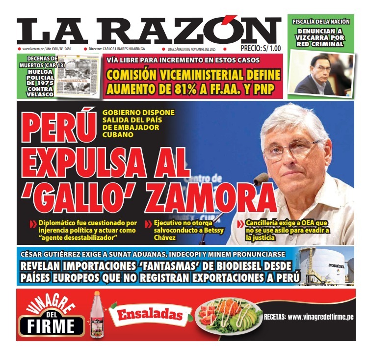 Portada Diario La Razón (08/11/2025)