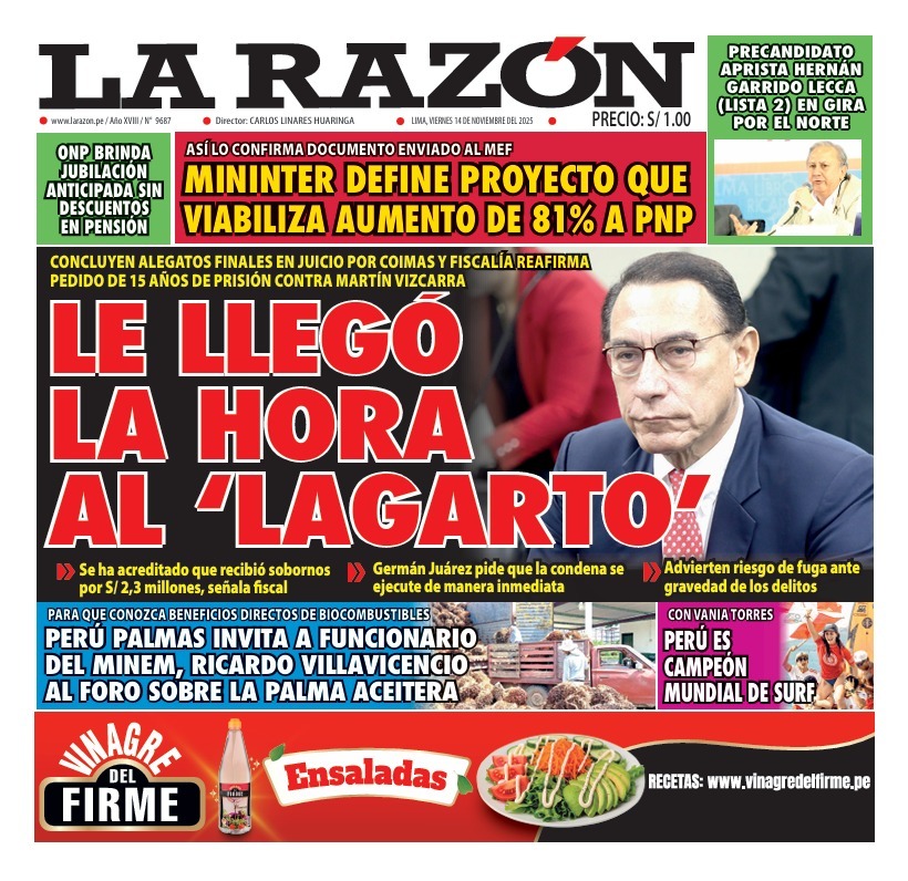 Portada Diario La Razón (14/11/2025)