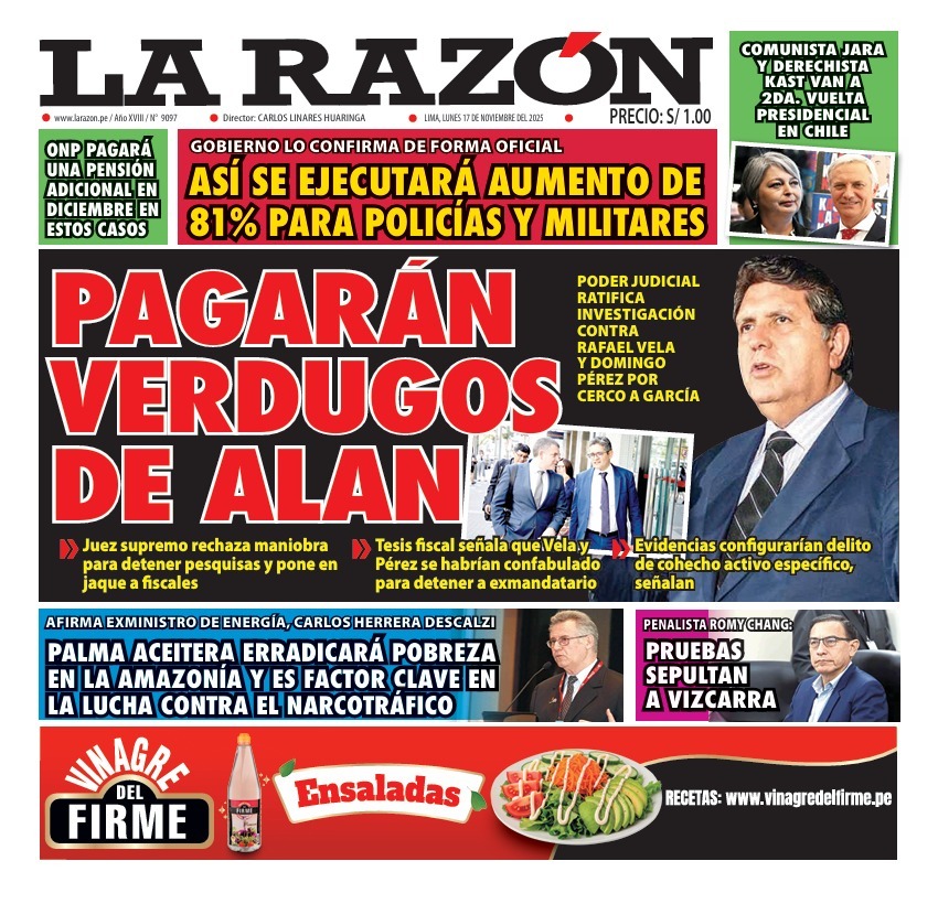 Portada Diario La Razón (17/11/2025)