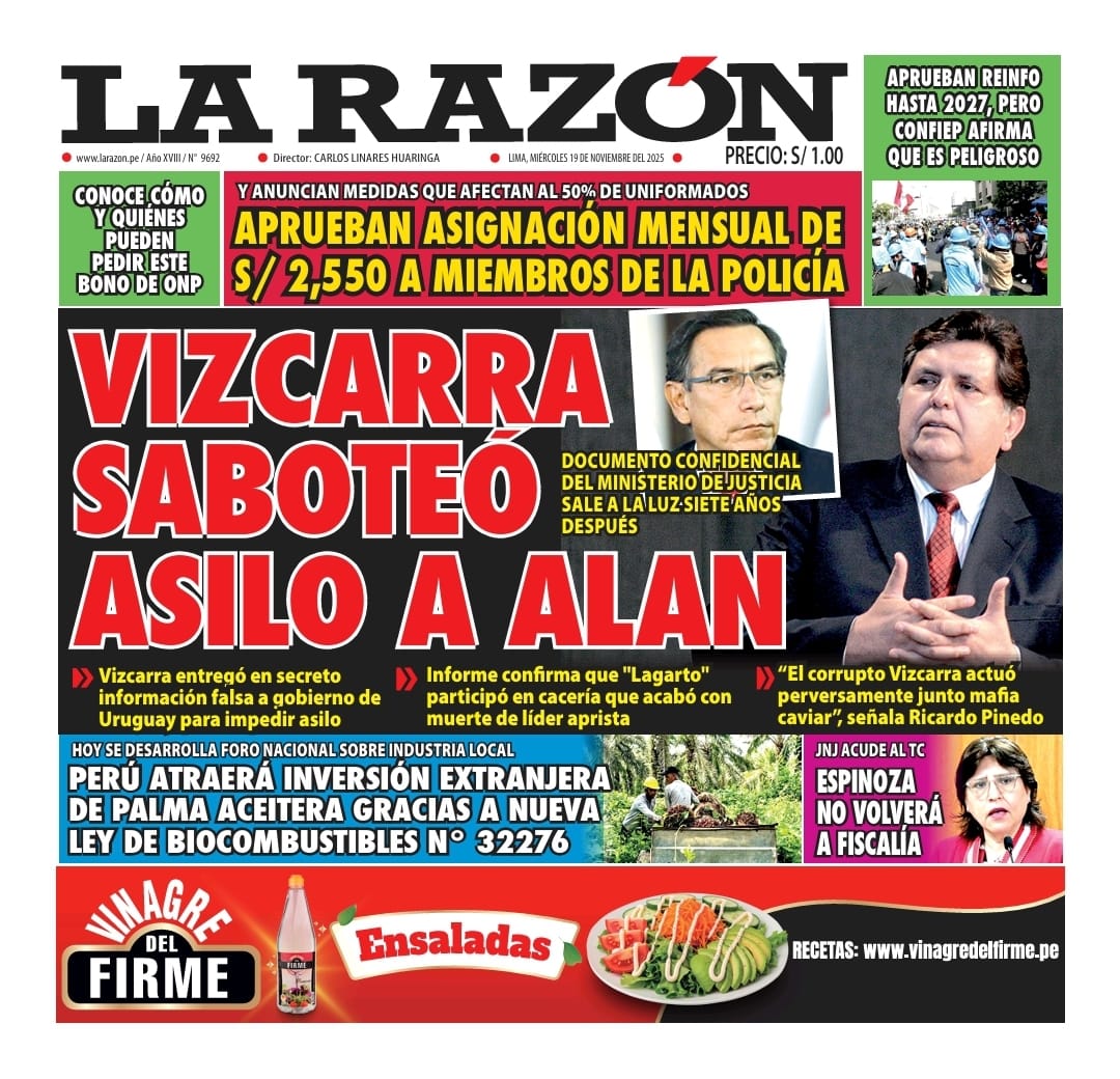 Portada Diario La Razón (19/11/2025)