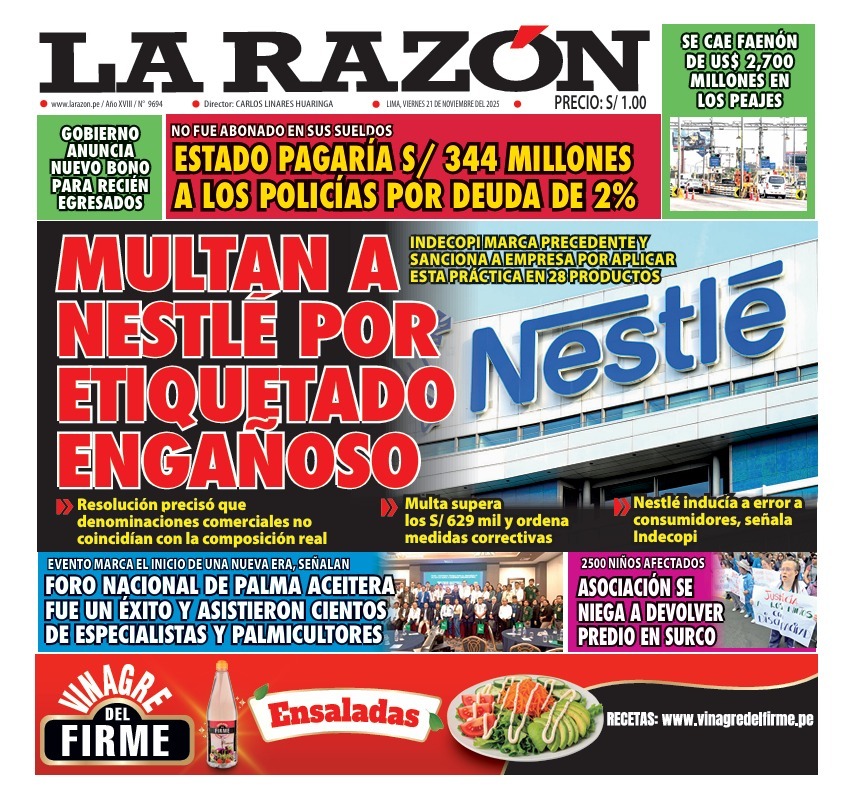 Portada Diario La Razón (21/11/2025)