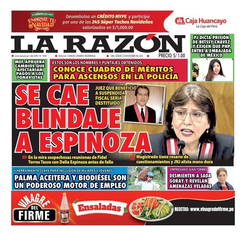 Portada Diario La Razón (22/11/2025)