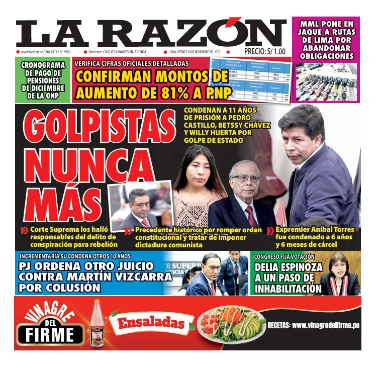 Portada Diario La Razón (28/11/2025)