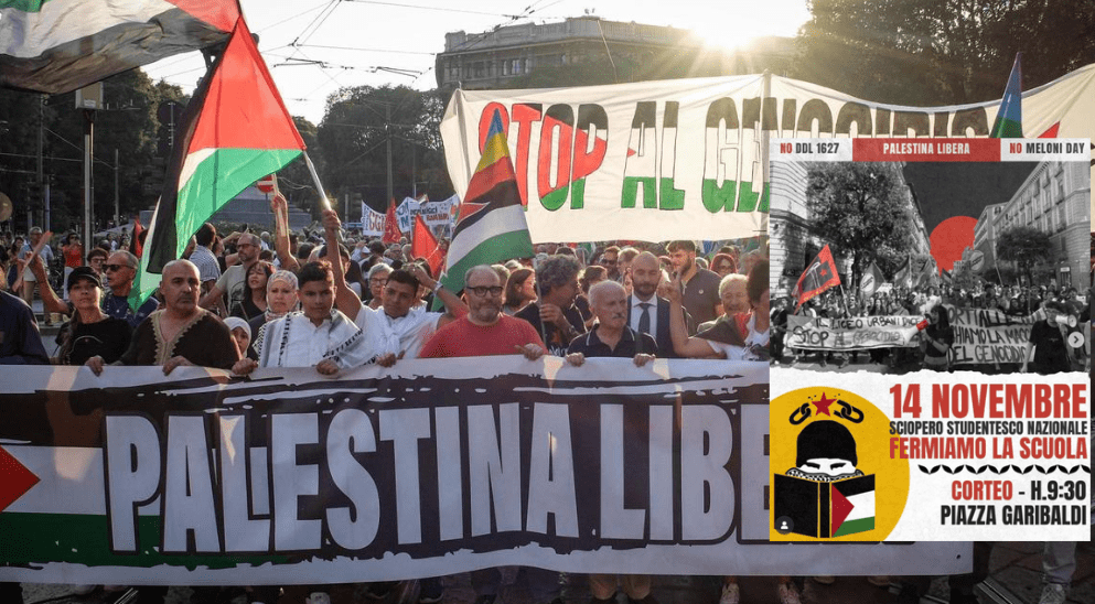 Jóvenes italianos de la Generación Z convocan marcha nacional en apoyo a Palestina este 14 de noviembre