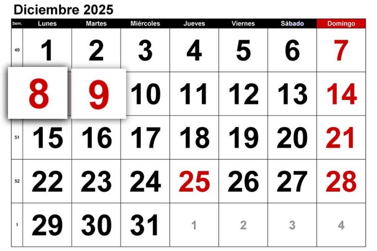 Feriado largo de diciembre 2025: cuatro días de descanso a nivel nacional