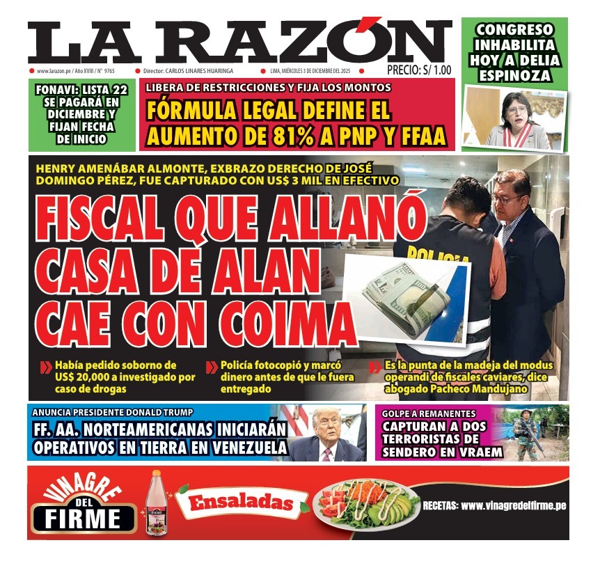 Portada Diario La Razón (3/12/2025)