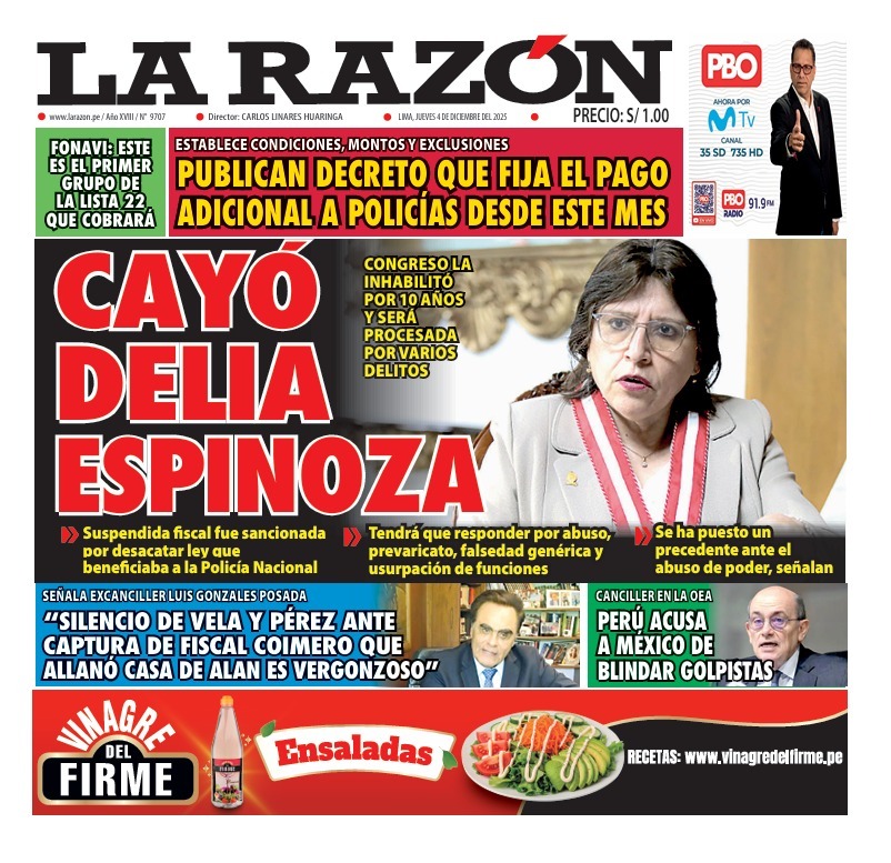 Portada Diario La Razón (4/12/2025)
