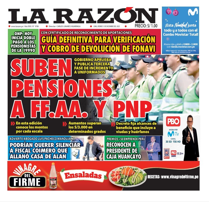 Portada Diario La Razón (5/12/2025)